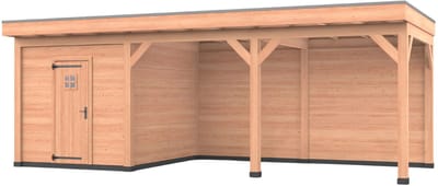 Douglas overkapping, 750 x 300, met schuur en achterwand, Westwood Comfort Premium