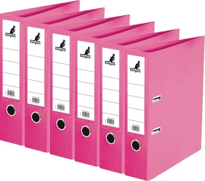 Ringband map/ordners 2 gaats A4 - Set van 6x stuks - roze - 31 x 28 x 7 cm - Documenten/papieren opbergen - Kantoorartikelen