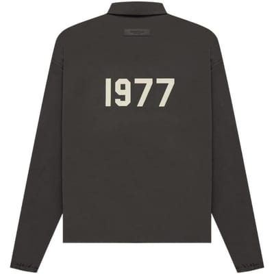 Fear of God Essentials 1977 Collectie SS22 Coaches Jacket met effen logo en kraag, heren bovenkleding, zwart-ijzer FOG-SS22-149 M black