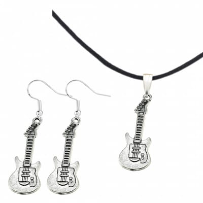 2-Delig- set ketting- Oorbellen- Gitaar- Zilver- Charme Bijoux