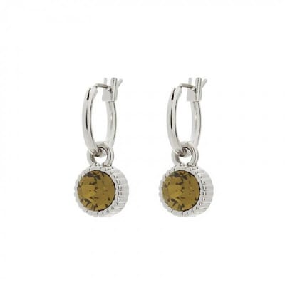 Biba Hang Oorbellen Zilver met Swarovski Steentje Khaki