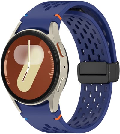 Siliconen bandje - geschikt voor Samsung Galaxy Watch 7 (40 & 44mm) / Watch 6 (Classic) / Watch 5 (Pro) / Watch 4 (Classic) / Watch FE - mageneetsluiting met gaatjes - donkerblauw