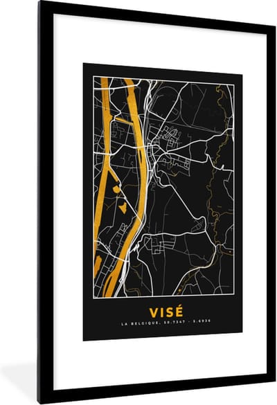 Fotolijst incl. Poster - Plattegrond - Visé - Goud - Stadskaart - Kaart - 80x120 cm - Posterlijst