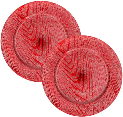 Gerimport Diner onderborden - 2x - rood - rond - D33 cm - kunststof - kerstdiner onderbord - onderzet bord