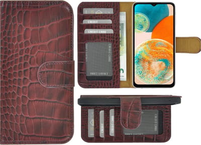Hoesje Echt Leer Geschikt voor Samsung Galaxy A16 - Bookcase - Samsung A16 Wallet Book Case Echt Leer Croco Bordeauxrood Cover