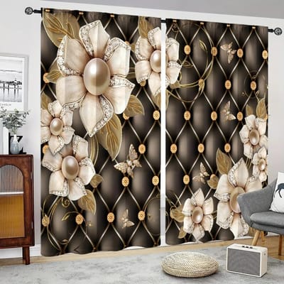 Spiraal Illusie Moderne Luxe Vrouwen Meisje Lichtfilterende Gordijnen Bloemen Decor 2 Panelen Dunne Gordijnen Voor Slaapkamer Woonkamer 100W160H(CM)40x63in&Hook