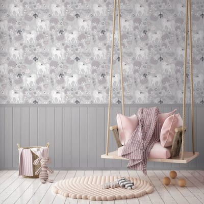 Fotobehang Profhome 770761-GU vliesbehang glad met kinder patroon mat grijs wit lichtroze donkergrijs 1,59 m x 2,8 m