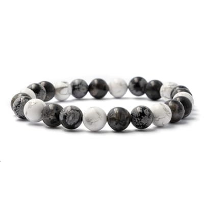 Bixorp Gems Howliet + Sneeuwvlok Obsidiaan + Onyx Edelstenen Armband - 8mm / 18cm - Om & Om Edelsteen Kralenarmband