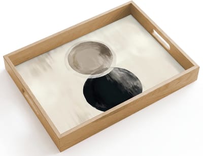 Dienblad hout 40x30 cm - Schootdienblad - Cirkels - Vorm - Beige - Abstract - Borrelplank rechthoek - Plateau dienbladen