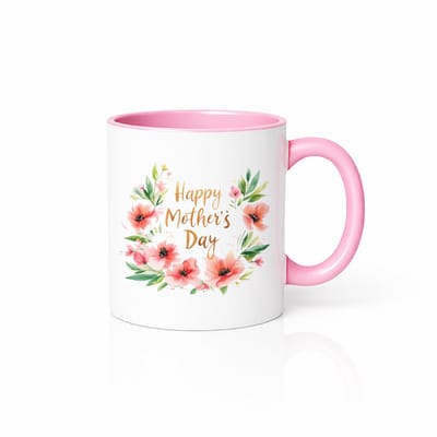 Happy Mother's Day Koffiemok - Bloemen Aquarel Ontwerp - Keramische Thee Beker - 330 ml - Roze/Wit