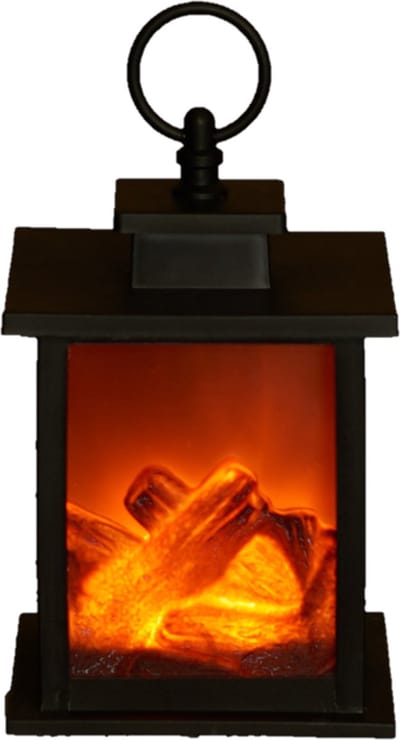 Anna's Collection Sfeerhaard lantaarn - zwart - led verlichting - L12 x B12 x H18,5 cm - open haard sfeerverlichting