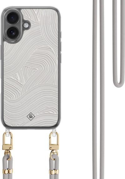 Casimoda® hoesje met koord - Geschikt voor iPhone 16 - Abstract Waves - Afneembaar koord - TPU/polycarbonaat - Grijs