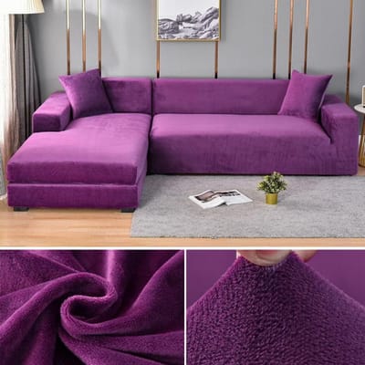 Fluwelen Bankhoes Elastische Dikke L-vormige Hoekbankhoes Voor Woonkamer 1 2 3 4-zits Stretchhoes Voor Bank Bankstel Fauteuil voor Thuis 1 Seater 90-140cm paars