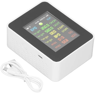 Multifunctionele 9-in-1 Luchtkwaliteitsmonitor met Kleuren LCD Display voor Binnenluchtmetingen, Inclusief WiFi Verbinding en Testfunctie