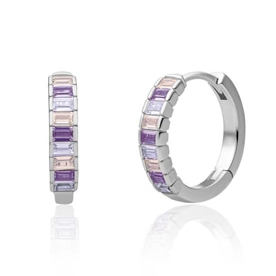 Sparkling Jewels Oorbellen |Silver Baguette Huggies Purple CZ EAS23-CZ04