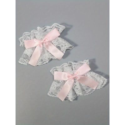 Lolita College Stijl Strik Knoop Handschoenen Kant Mouwen Met Bloemenpatroon Valentijnsdag Valentijns white