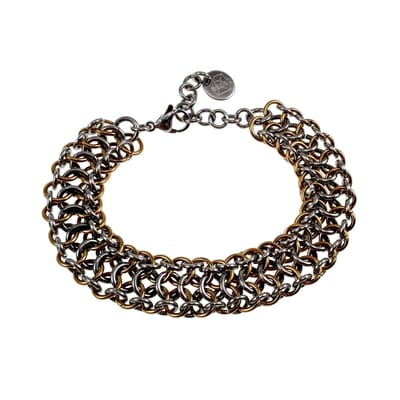 Brede RVS Schakelarmband Bicolor - Europese Weeftechniek, Armband Unisex - Verstelbaar 16 - 19cm - Handgemaakt door esde2