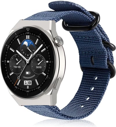Strap-it Nylon gesp bandje - geschikt voor Huawei Watch GT 1 / GT 2 / GT 3 / GT 3 Pro / GT 4 46mm / GT 5 & 5 Pro (46mm) / GT 2 Pro / GT Runner / Watch 3 (Pro) / Watch 4 (Pro) / Watch Ultimate - blauw