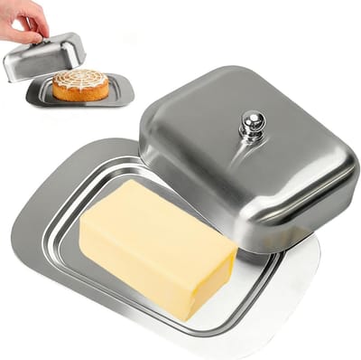Dailygoods- Botervloot Roestvrij Staal - Boterdoos met Deksel - Opslagcontainer - Keukenaccessoire - 19x12,3 cm - Lichtgewicht 417g