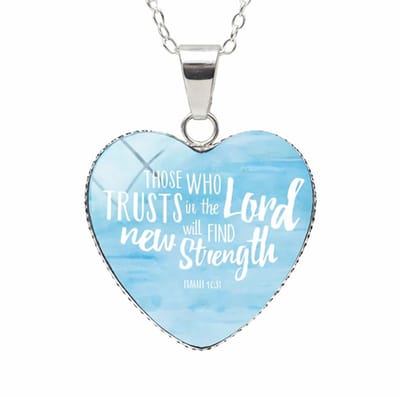 Hart ketting met Bijbeltekst – Those who trust in the Lord – glazen hanger – Bijbel - Cadeau met betekenis