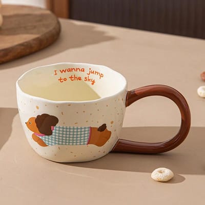 300ml Keramische Mok Streak Puppy met Patroon Grote Oren Keramische Koffiemok met Handvat Ontbijtkop Melkkoffiekop voor de Zomer 300ml gray