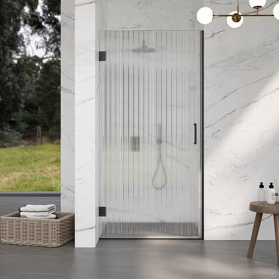 FugaFlow Eccelente Vetro Douchedeur - 100x200cm - 8mm - veiligheidsglas - ribbel - scharnieren - deurgreep - mat zwart - helder