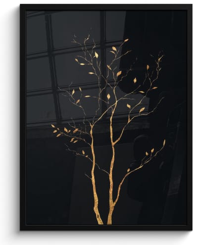 Poster in lijst - Fotolijst 50x70 cm - Posters - Takken - Blaadjes - Zwart - Posterlijst zwart - Decoratie - Wanddecoratie woonkamer - Muurdecoratie slaapkamer
