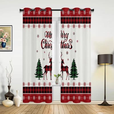Kerstman Kerst Plaid Raamgordijnen Decor voor Thuis Slaapkamer Keuken Woonkamer Kerstversiering Kerstcadeaus Navidad 135W x 60H(cm) x1