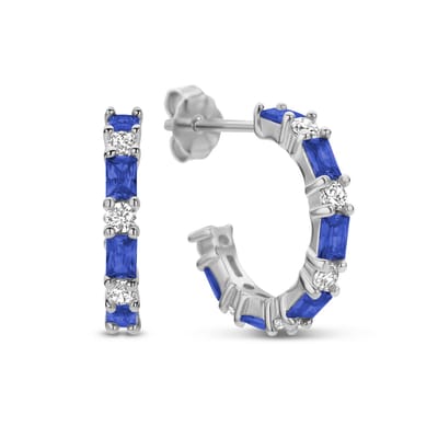 New Bling 9NB-1035 Zilveren Halve Oorringen met zirkonia 15 mm - 2 mm Breed - Blauw - Pouchette - Rhodium - Zilver