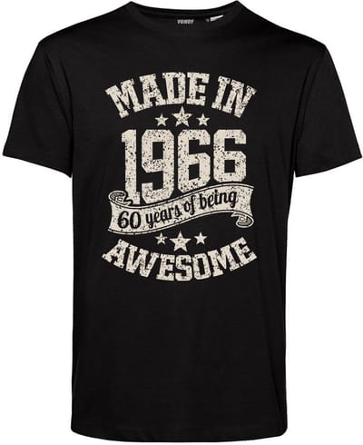 T-shirt Made in 1966 | 60 jaar shirt | verjaardag cadeau voor mannen | Zwart | maat XS