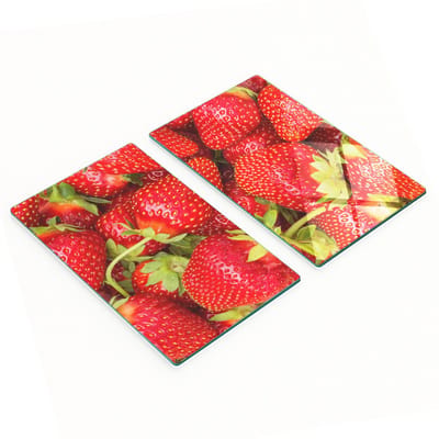 Multifunctionele decoratieve snijplanken van gehard staal voor de keuken, aardbeienmotief, 2x30x52 cm