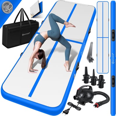 KESSER® Gymnastiekmat Opblaasbare Airtrack Fitnessmat|Yogamat,Tumblingmatten,Trainingsmat,Sportmat |Sporten & Spelen|Buiten & Binnen|incl. Draagtas & Electr. Luchtpomp - Blauw / 6M