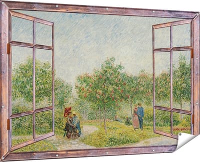 Gards Tuinposter Doorkijk Tuin met Geliefden - Vincent van Gogh - 180x120 cm - Tuindoek - Tuindecoratie - Wanddecoratie buiten - Tuinschilderij