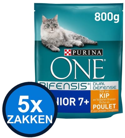 5x Purina One - Senior Kip - Kattenvoer Droogvoer - 800 g