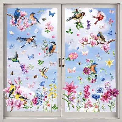 9 Raamstickers - Raamstickers met statische elektriciteit - Raamstickers - Vlinderraamstickers - Vogelraamstickers - Bloemenraamstickers - Gekleurd - 20 x 30 cm - PVC-materiaal