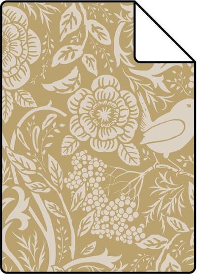 Proefstaal ESTAhome behang bloemen en vogels in art nouveau stijl okergeel - 26.5 x 21 cm - 131989-S