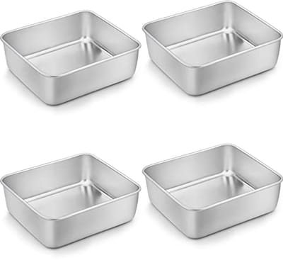 Stainless Steel Square Cake Mould Set of 4 - Perfect for Brownies, Lasagna & More