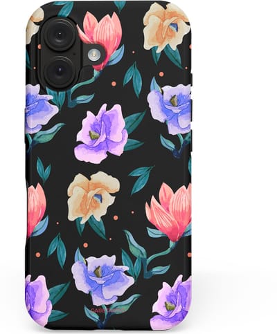Casetastic hoesje geschikt voor Apple iPhone 16 - MagSafe - Dubbellaagse bescherming - Avondtuin - Fashion Case - Zwart Petrol Lavendel