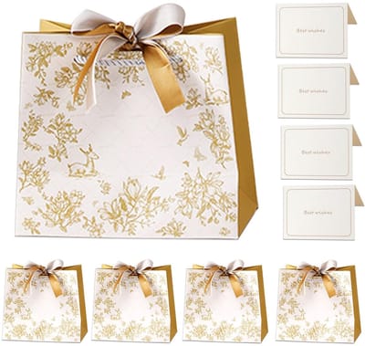 Dailygoods- Geschenkzakjes met handvat - 4 stuks - Cadeauzakjes voor verjaardag/Kerst - Wenskaarten/linten - 18 x 16 x 10 cm - Verfijnde cadeauverpakking