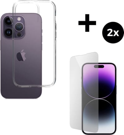 Mobiparts Classic TPU hoesje geschikt voor Apple iPhone 14 Pro met 2 Screenprotectors van Gehard Glas - Transparant