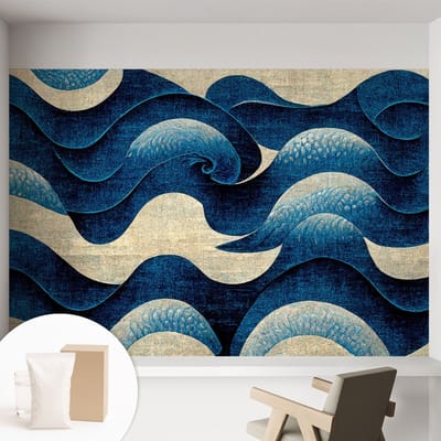 Coloray Behang - Blauwe golven Wandbekleding - 152x104 cm - Marine Behang - Voor liefhebbers van abstracte kunst en moderne interieurs - Behang Voor de woonkamer, slaapkamer en kantoor - Vliesbehang Abstractie