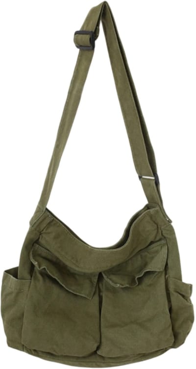 1 Stuk - Canvas Schoudertas - Unisex Messenger Bag - 40x15x34cm - Groen