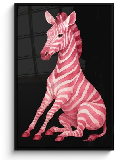 Poster in lijst - Fotolijst 80x120 cm - Posters - Zebra - Roze - Gestreept - Posterlijst zwart - Decoratie - Wanddecoratie woonkamer - Muurdecoratie slaapkamer