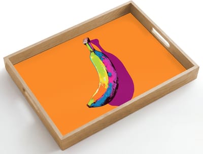 Dienblad hout 50x35 cm - Schootdienblad - Felle kleuren - Banaan - popart - Borrelplank rechthoek - Plateau dienbladen