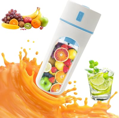 Slowjuicer - sapcentrifuge - draagbare juicer - mini smoothie maker - USB oplaadbaar - ingebouwde batterij 1200 mAh - 300 ml beker - 18.000-20.000 rpm - meer dan 5 messen - ≤36V - blauw - zonder draagkoord