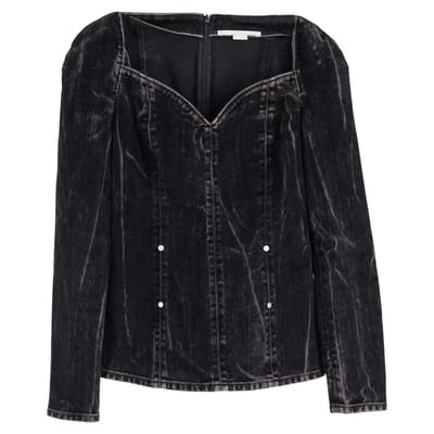 Stella McCartney blouse van fluweel met flockprint in zwarte denim