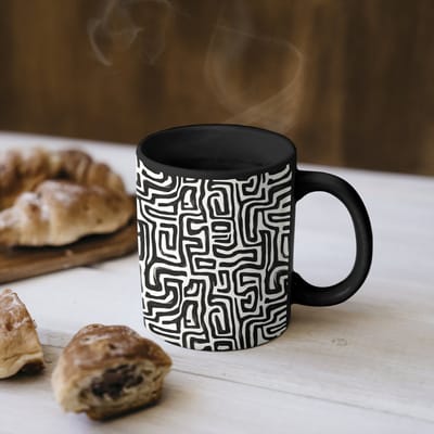 Magische Mok - Foto op Warmte Mokken - Koffiemok - Grafisch - Lijnen - Zwart - Wit - Magic Mok - Beker - 350 ML - Theemok