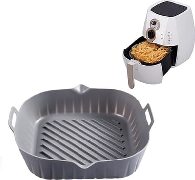 Premium Vierkante Siliconen Bakplaat voor AirFryer Grijs (20cm) – AirFryer Accesoires – AirFryer Bakjes Siliconen – AirFryer Siliconen Bakje – AirFryer Bakpapier Siliconen – AirFryer Bakpapier – AirFryer Bakje AirFryer Bakvorm
