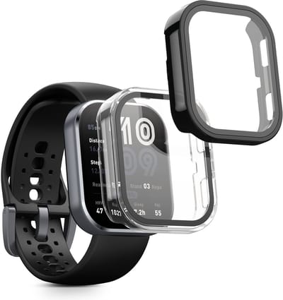 kwmobile 2x cover geschikt voor Amazfit Bip 6 - Fitnesstracker cover van gehard glas en kunststof frame set transparant / zwart