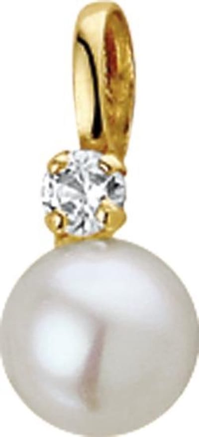 The Jewelry Collection Hanger Parel En Zirkonia 6 mm - Geelgoud (14 Krt.)